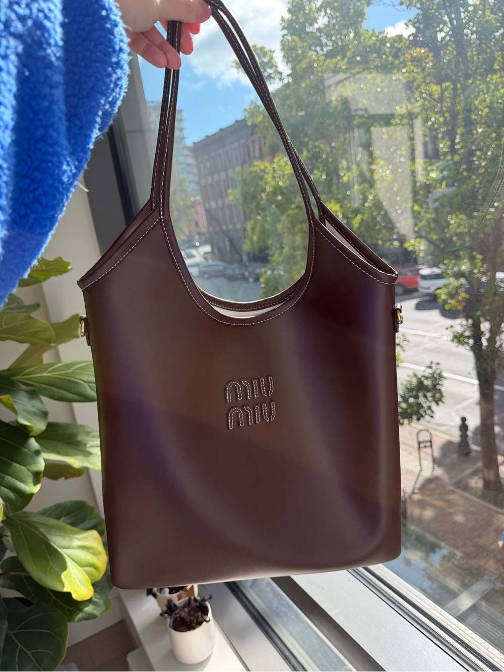 Miu Miu Dark Brown Leather Shoulder Tote